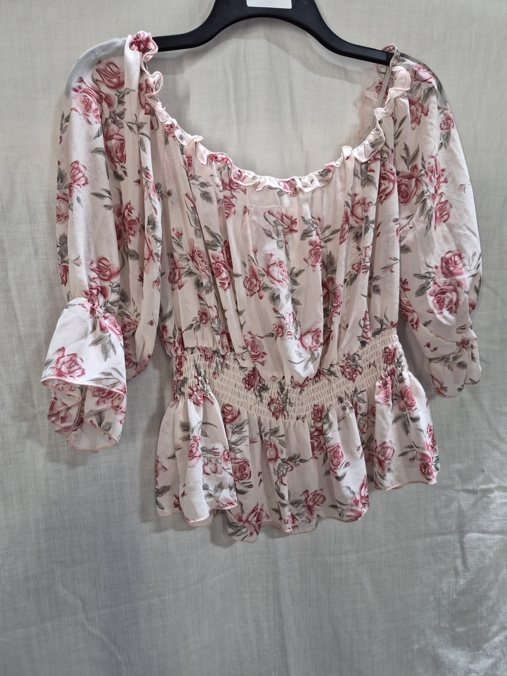 Shein Curve Floral Off-Shoulder Peasant Blouse - Pink Rose Size 1xl